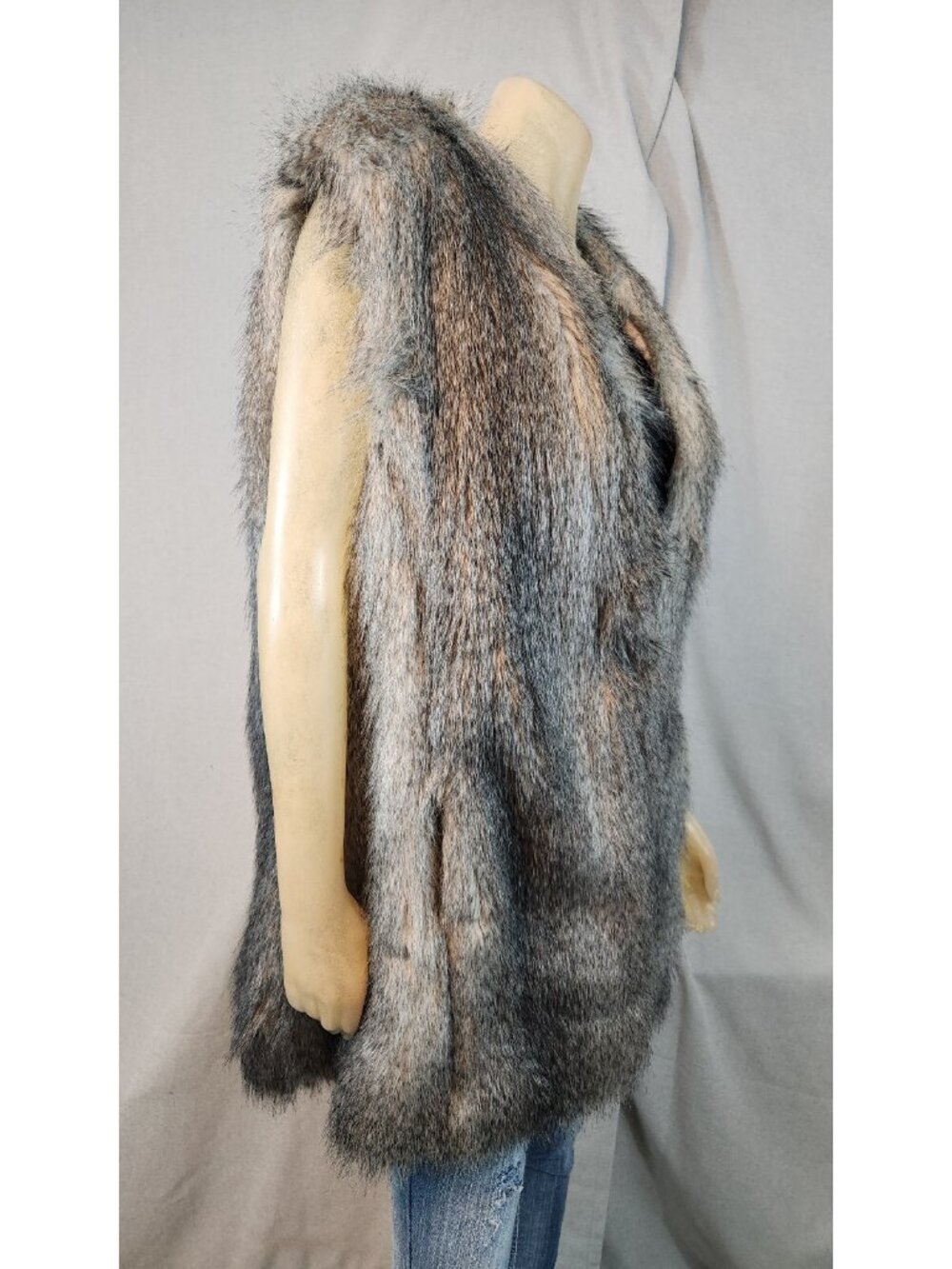 Banana Republic Gray Faux Fur Duster Vest Coat Jacket Womens XL XLARGE - Picture 3 of 7